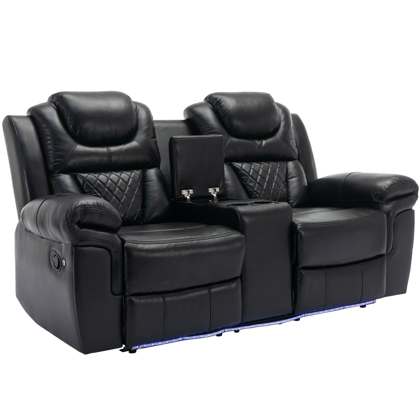 Roomfitters 3 Pcs Recliner Sofa Set with Manual Recliner Chairs, Center Console Storage, and Soft Ambient Lighting