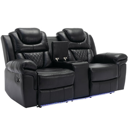 Roomfitters 3 Pcs Recliner Sofa Set with Manual Recliner Chairs, Center Console Storage, and Soft Ambient Lighting