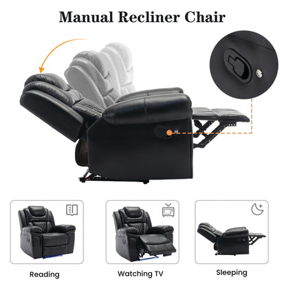 Roomfitters 3 Pcs Recliner Sofa Set with Manual Recliner Chairs, Center Console Storage, and Soft Ambient Lighting