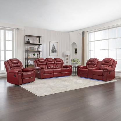 Roomfitters 3 Pcs Recliner Sofa Set with Manual Recliner Chairs, Center Console Storage, and Soft Ambient Lighting