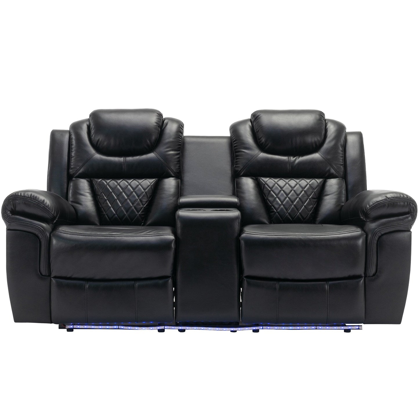 Roomfitters 3 Pcs Recliner Sofa Set with Manual Recliner Chairs, Center Console Storage, and Soft Ambient Lighting