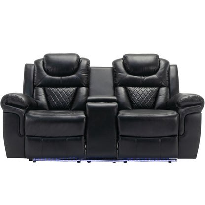 Roomfitters 3 Pcs Recliner Sofa Set with Manual Recliner Chairs, Center Console Storage, and Soft Ambient Lighting