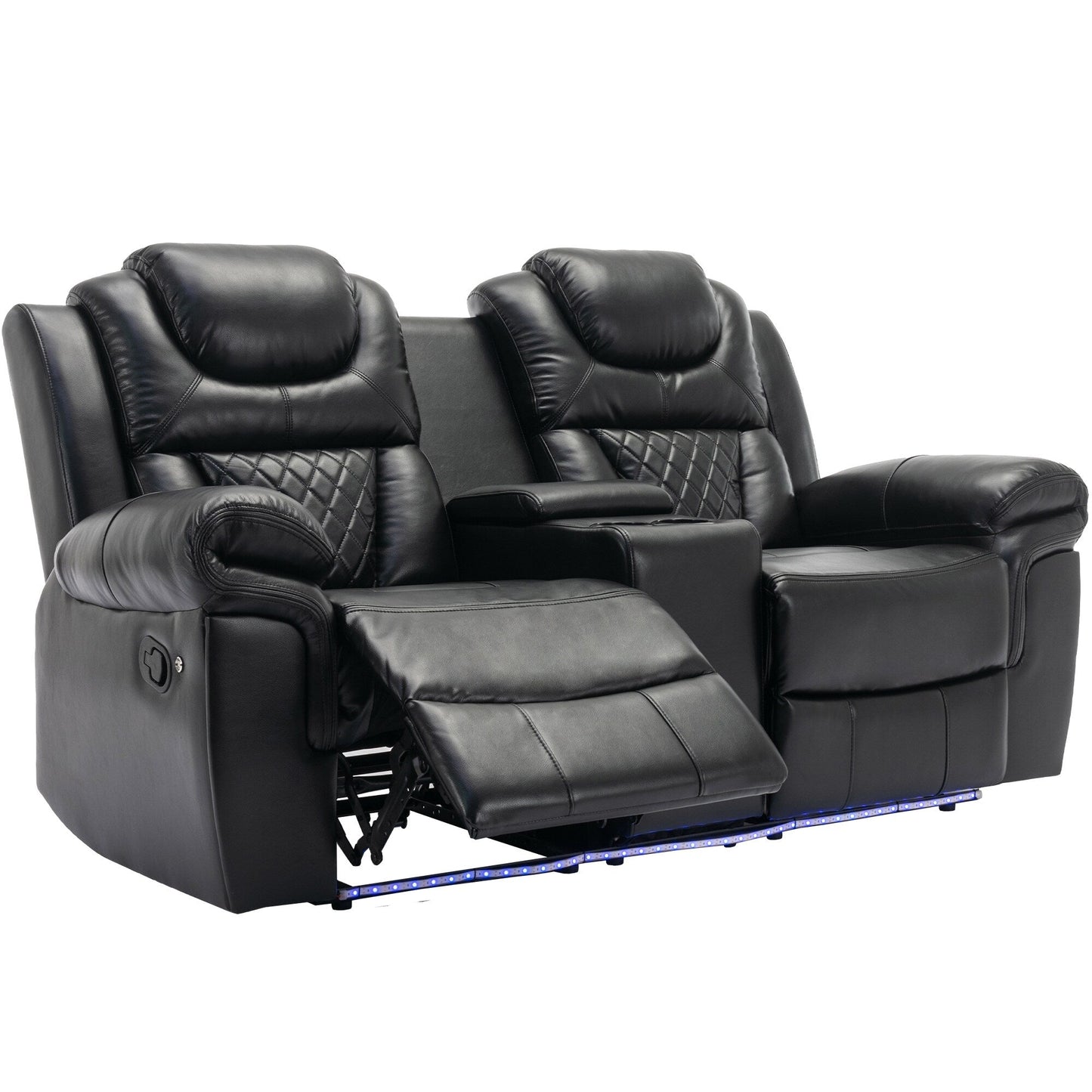 Roomfitters 3 Pcs Recliner Sofa Set with Manual Recliner Chairs, Center Console Storage, and Soft Ambient Lighting