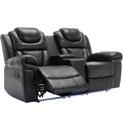 Roomfitters 3 Pcs Recliner Sofa Set with Manual Recliner Chairs, Center Console Storage, and Soft Ambient Lighting