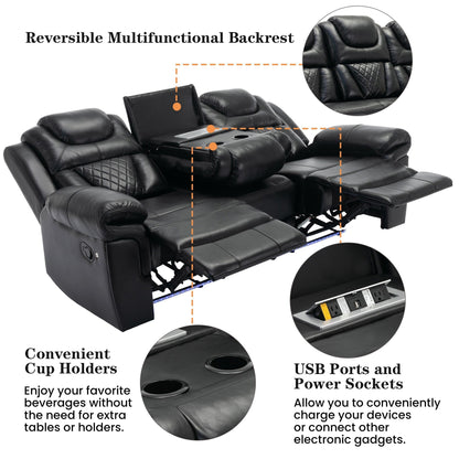 Roomfitters 3 Pcs Recliner Sofa Set with Manual Recliner Chairs, Center Console Storage, and Soft Ambient Lighting