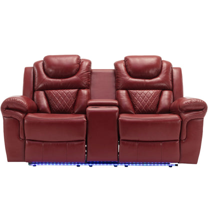 Roomfitters 3 Pcs Recliner Sofa Set with Manual Recliner Chairs, Center Console Storage, and Soft Ambient Lighting