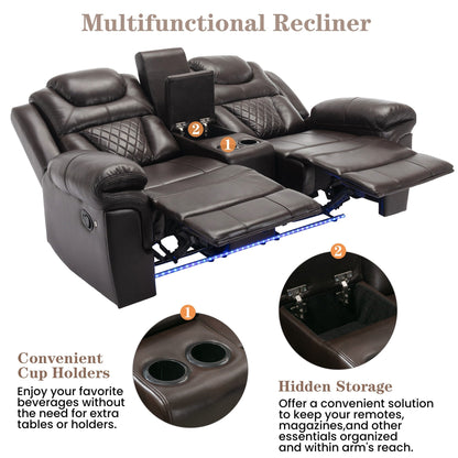 Roomfitters 3 Pcs Recliner Sofa Set with Manual Recliner Chairs, Center Console Storage, and Soft Ambient Lighting