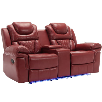 Roomfitters 3 Pcs Recliner Sofa Set with Manual Recliner Chairs, Center Console Storage, and Soft Ambient Lighting