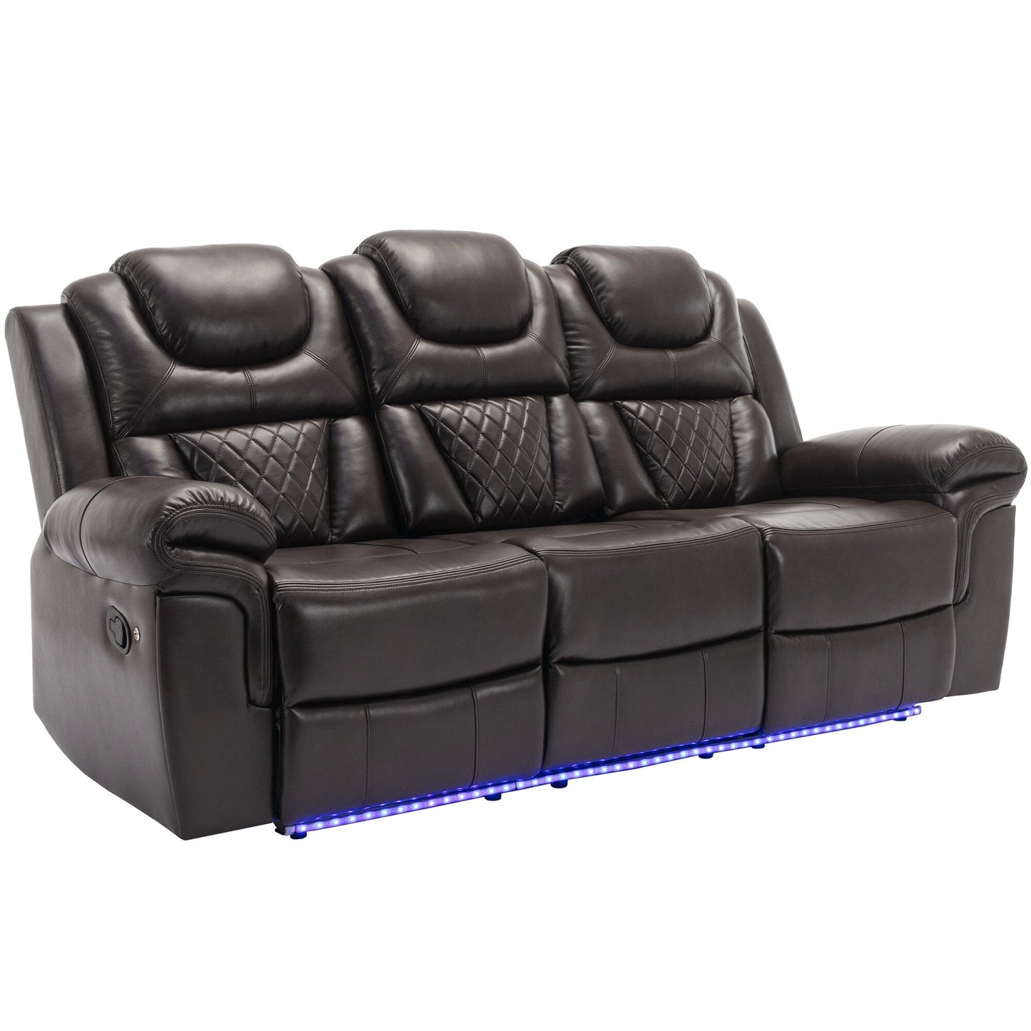 Roomfitters 3 Pcs Recliner Sofa Set with Manual Recliner Chairs, Center Console Storage, and Soft Ambient Lighting