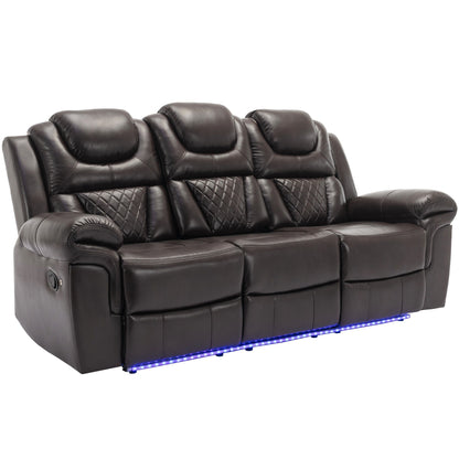 Roomfitters 3 Pcs Recliner Sofa Set with Manual Recliner Chairs, Center Console Storage, and Soft Ambient Lighting