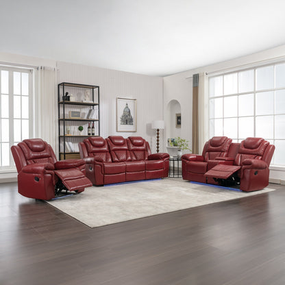 Roomfitters 3 Pcs Recliner Sofa Set with Manual Recliner Chairs, Center Console Storage, and Soft Ambient Lighting