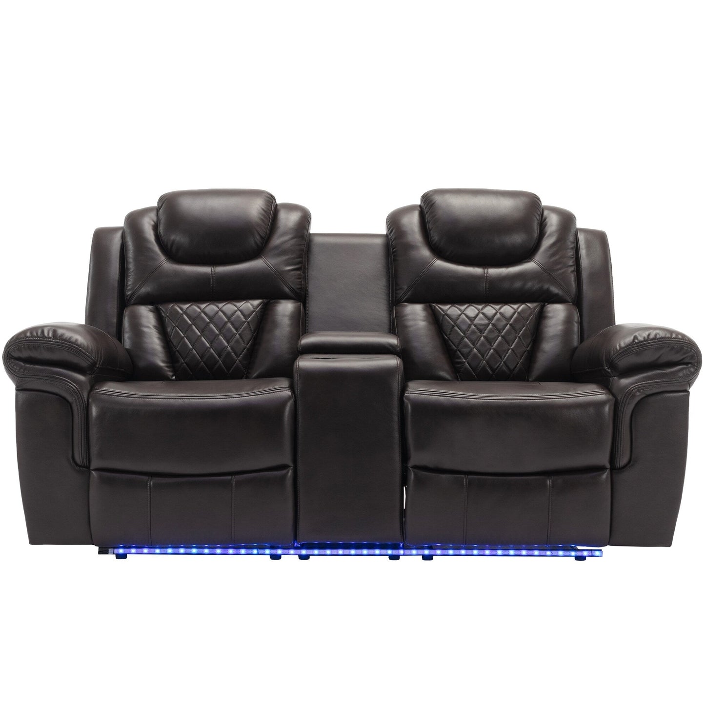 Roomfitters 3 Pcs Recliner Sofa Set with Manual Recliner Chairs, Center Console Storage, and Soft Ambient Lighting