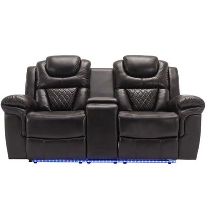 Roomfitters 3 Pcs Recliner Sofa Set with Manual Recliner Chairs, Center Console Storage, and Soft Ambient Lighting