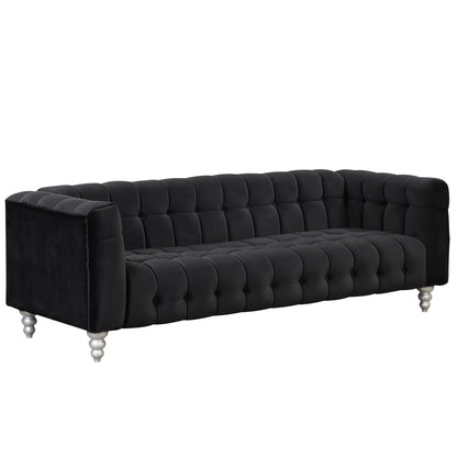 Roomfitters 3 Pcs Sofa Set with Solid Wood Legs, Button Tufted Backrest, and Dutch Fleece Upholstery, Includes Three-Seater