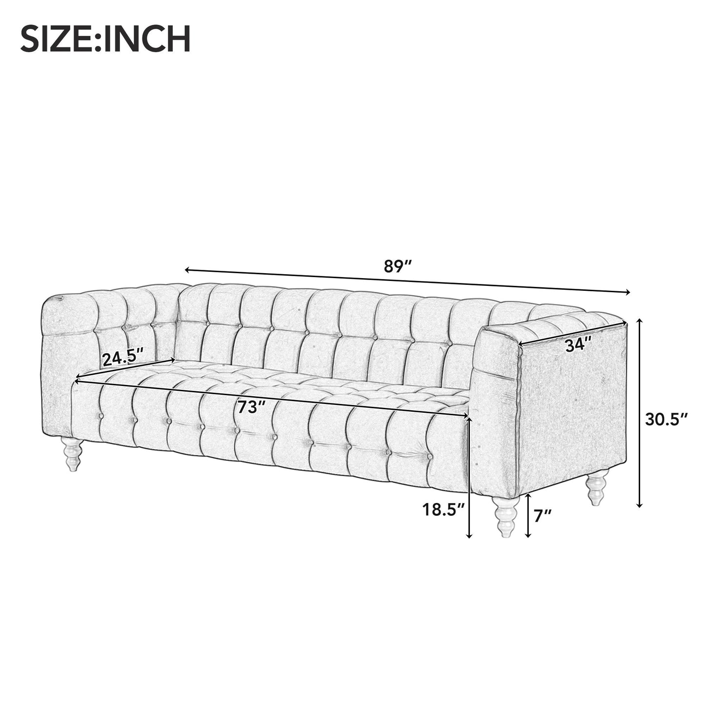 Roomfitters 3 Pcs Sofa Set with Solid Wood Legs, Button Tufted Backrest, and Dutch Fleece Upholstery, Includes Three-Seater