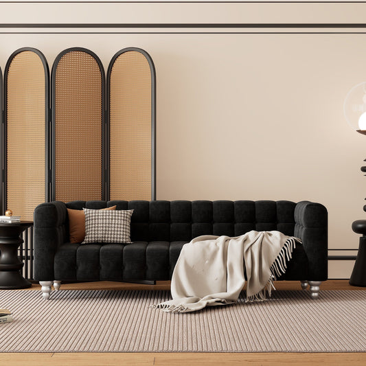 Roomfitters 3 Pcs Sofa Set with Solid Wood Legs, Button Tufted Backrest, and Dutch Fleece Upholstery, Includes Three-Seater