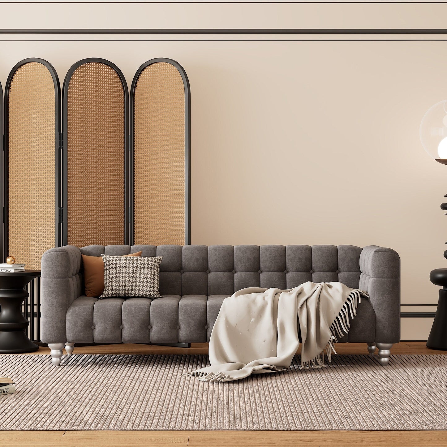 Roomfitters 3 Pcs Sofa Set with Solid Wood Legs, Button Tufted Backrest, and Dutch Fleece Upholstery, Includes Three-Seater
