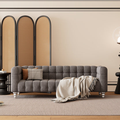 Roomfitters 3 Pcs Sofa Set with Solid Wood Legs, Button Tufted Backrest, and Dutch Fleece Upholstery, Includes Three-Seater