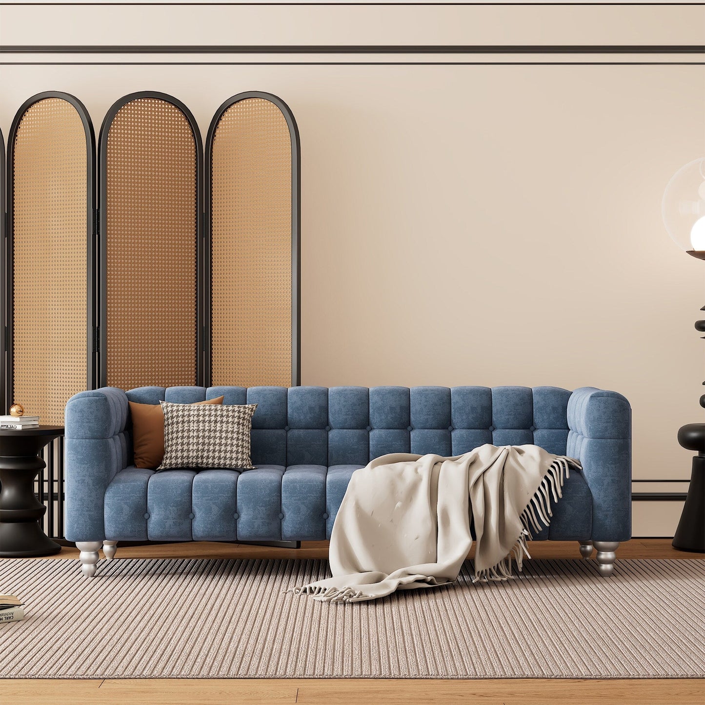 Roomfitters 3 Pcs Sofa Set with Solid Wood Legs, Button Tufted Backrest, and Dutch Fleece Upholstery, Includes Three-Seater