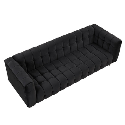Roomfitters 3 Pcs Sofa Set with Solid Wood Legs, Button Tufted Backrest, and Dutch Fleece Upholstery, Includes Three-Seater