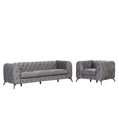 Roomfitters 3-Piece Velvet Upholstered Sofa Set with Sturdy Metal Legs, Includes Three-Seat Sofa, Loveseat, and Single Chair