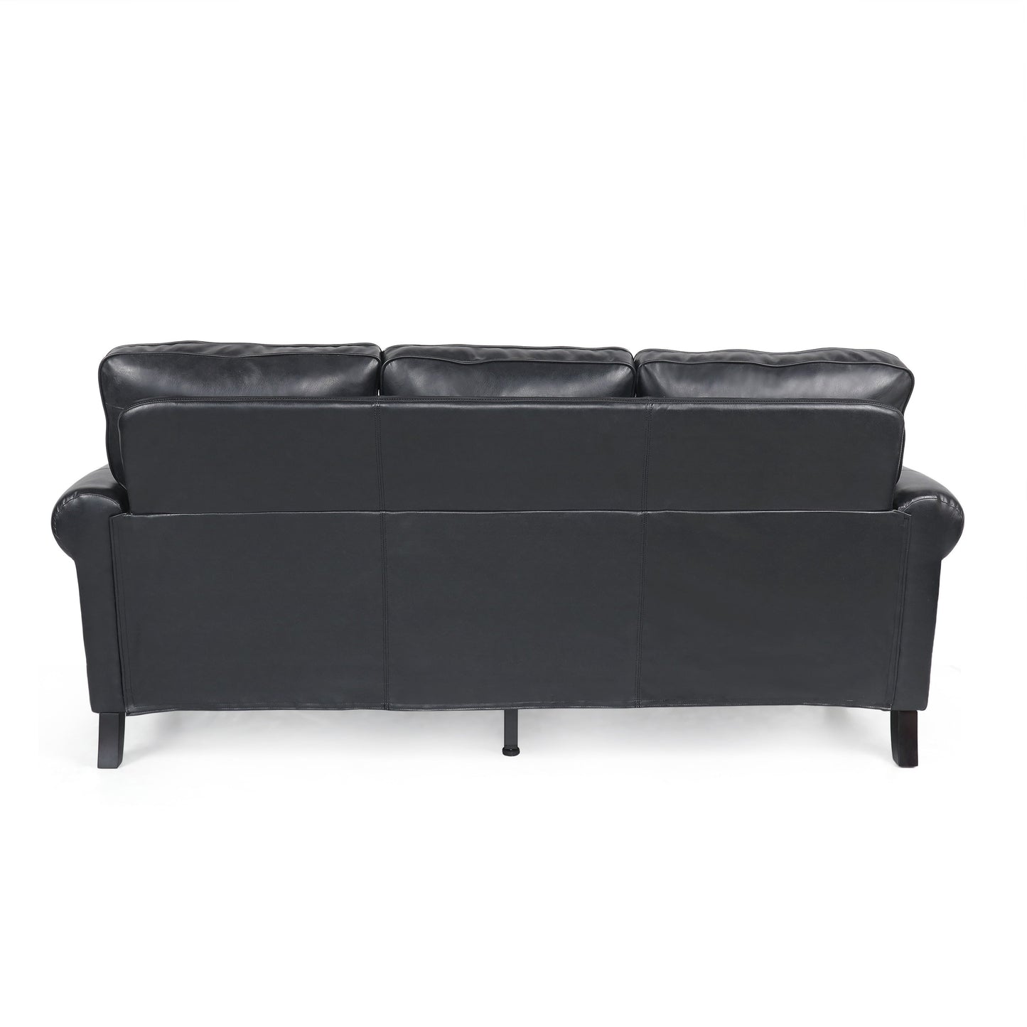 Roomfitters 3 Seater Classic Faux Leather Sofa with Rolled Arms and Nailhead Trim for Living Room or Study