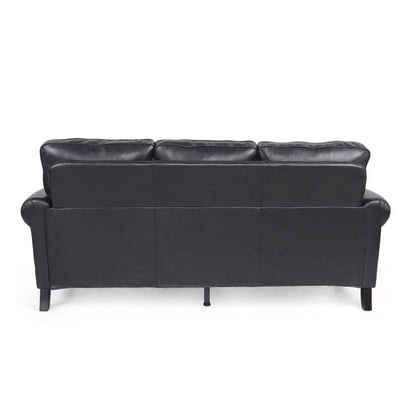 Roomfitters 3 Seater Classic Faux Leather Sofa with Rolled Arms and Nailhead Trim for Living Room or Study