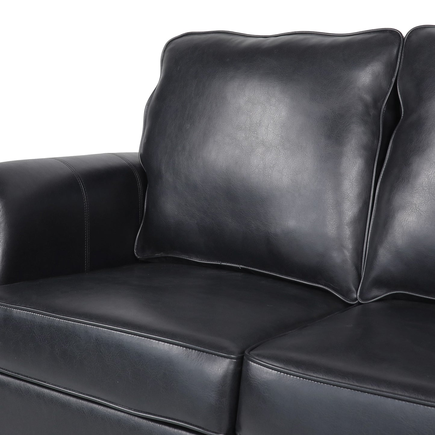 Roomfitters 3 Seater Classic Faux Leather Sofa with Rolled Arms and Nailhead Trim for Living Room or Study