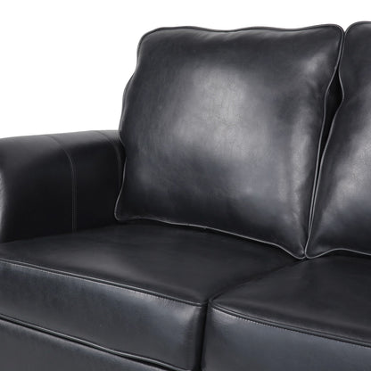 Roomfitters 3 Seater Classic Faux Leather Sofa with Rolled Arms and Nailhead Trim for Living Room or Study