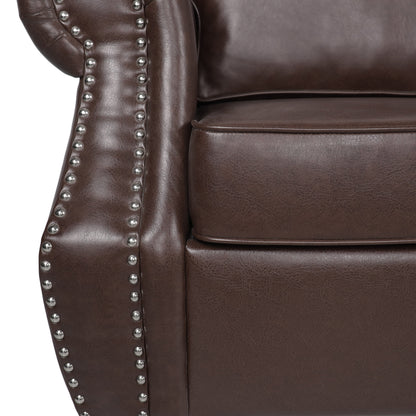Roomfitters 3 Seater Classic Faux Leather Sofa with Rolled Arms and Nailhead Trim for Living Room or Study