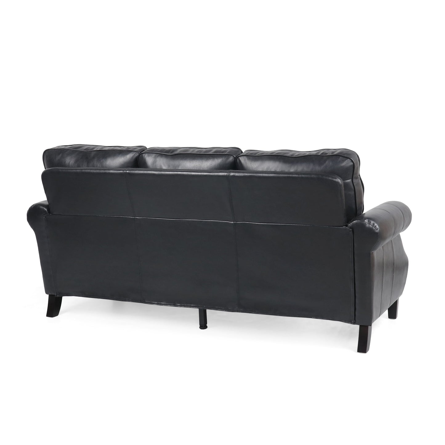 Roomfitters 3 Seater Classic Faux Leather Sofa with Rolled Arms and Nailhead Trim for Living Room or Study