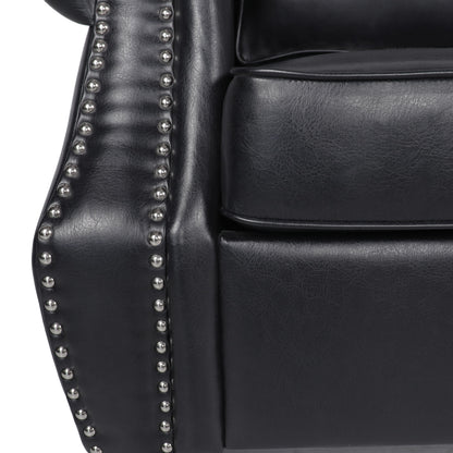 Roomfitters 3 Seater Classic Faux Leather Sofa with Rolled Arms and Nailhead Trim for Living Room or Study