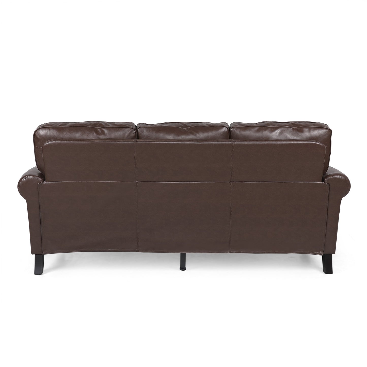 Roomfitters 3 Seater Classic Faux Leather Sofa with Rolled Arms and Nailhead Trim for Living Room or Study