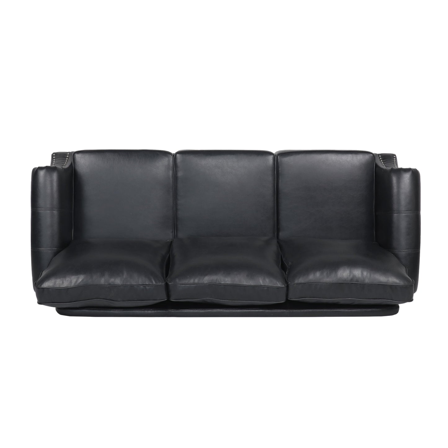 Roomfitters 3 Seater Classic Faux Leather Sofa with Rolled Arms and Nailhead Trim for Living Room or Study