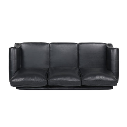 Roomfitters 3 Seater Classic Faux Leather Sofa with Rolled Arms and Nailhead Trim for Living Room or Study