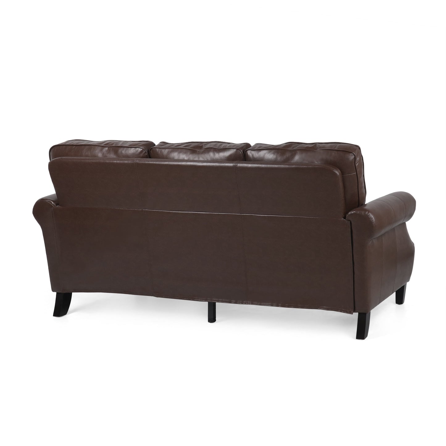 Roomfitters 3 Seater Classic Faux Leather Sofa with Rolled Arms and Nailhead Trim for Living Room or Study