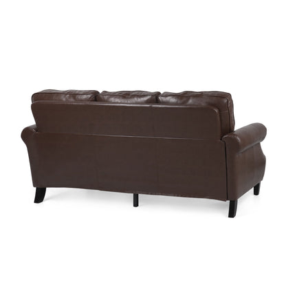 Roomfitters 3 Seater Classic Faux Leather Sofa with Rolled Arms and Nailhead Trim for Living Room or Study