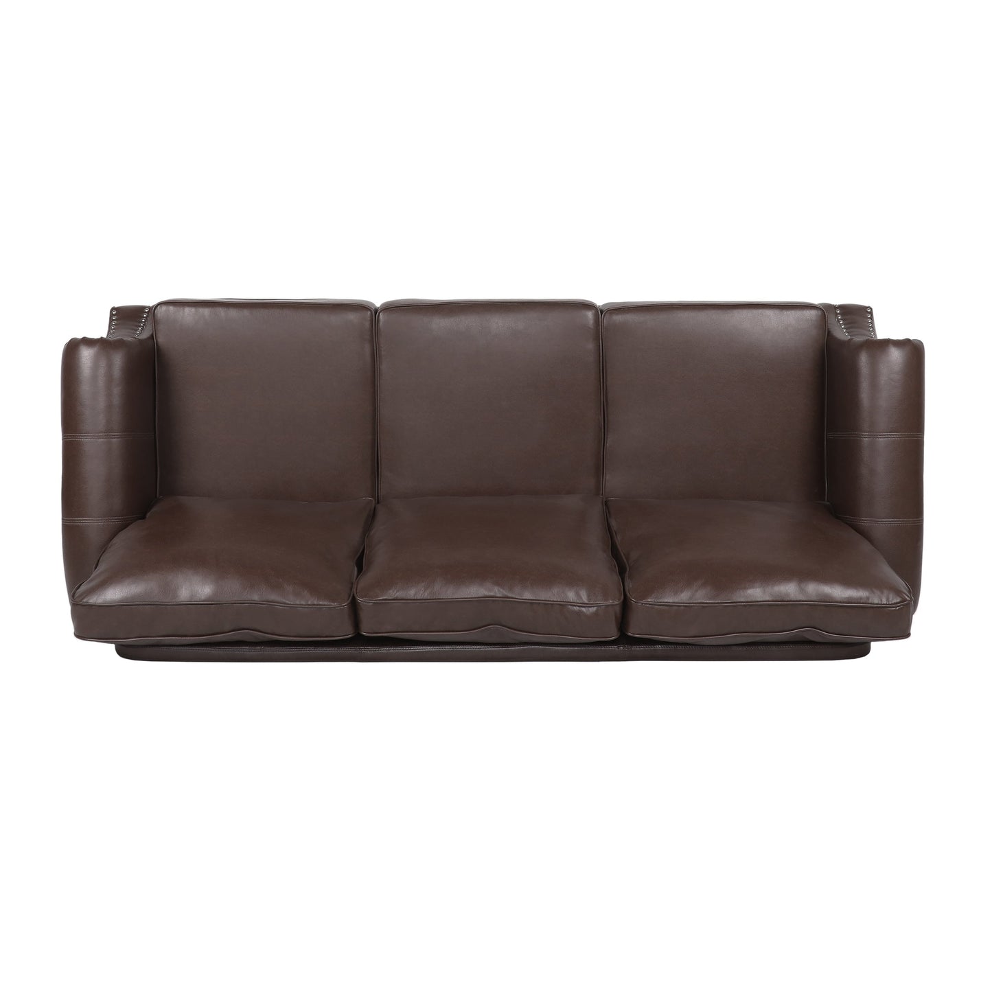 Roomfitters 3 Seater Classic Faux Leather Sofa with Rolled Arms and Nailhead Trim for Living Room or Study