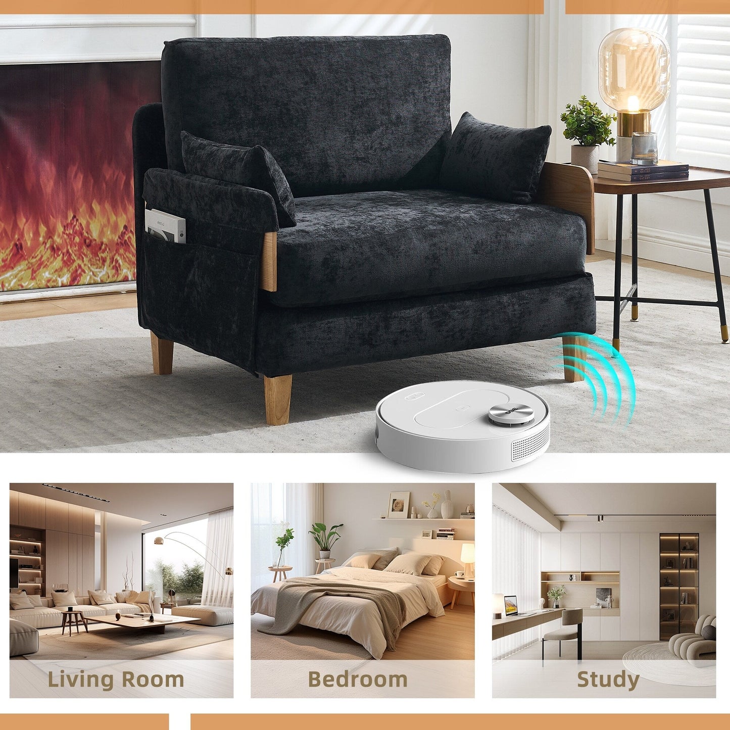 Roomfitters 3-in-1 Foldable Sofa Bed Recliner, Convertible Sleeper with Pillows for Small Spaces, Bedroom or Study