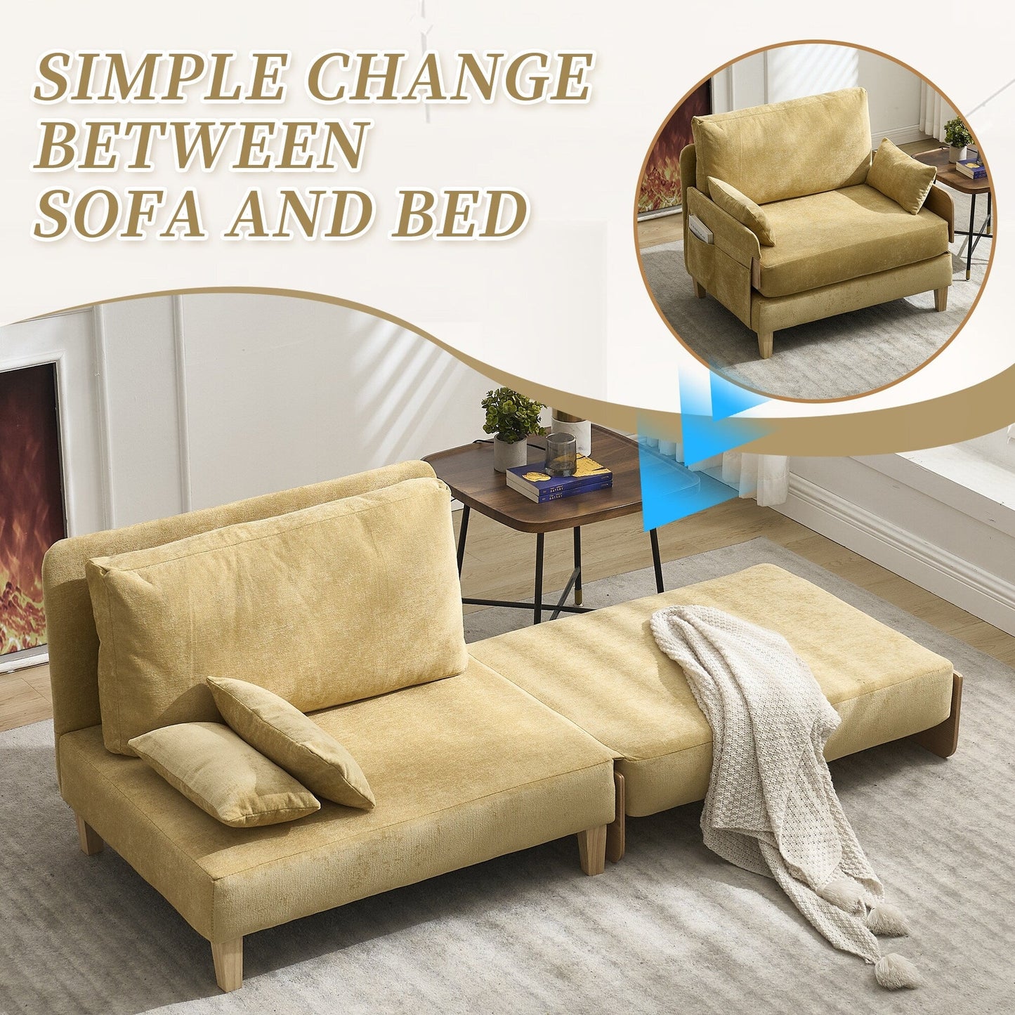 Roomfitters 3-in-1 Foldable Sofa Bed Recliner, Convertible Sleeper with Pillows for Small Spaces, Bedroom or Study