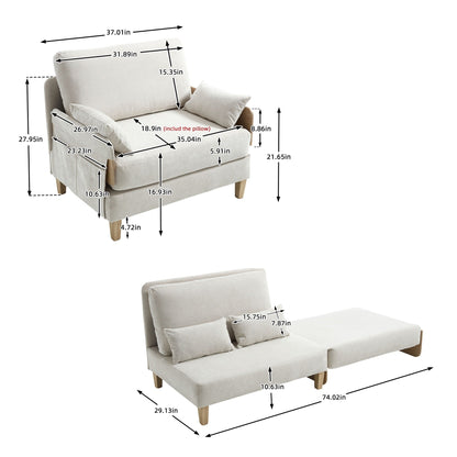 Roomfitters 3-in-1 Foldable Sofa Bed Recliner, Convertible Sleeper with Pillows for Small Spaces, Bedroom or Study