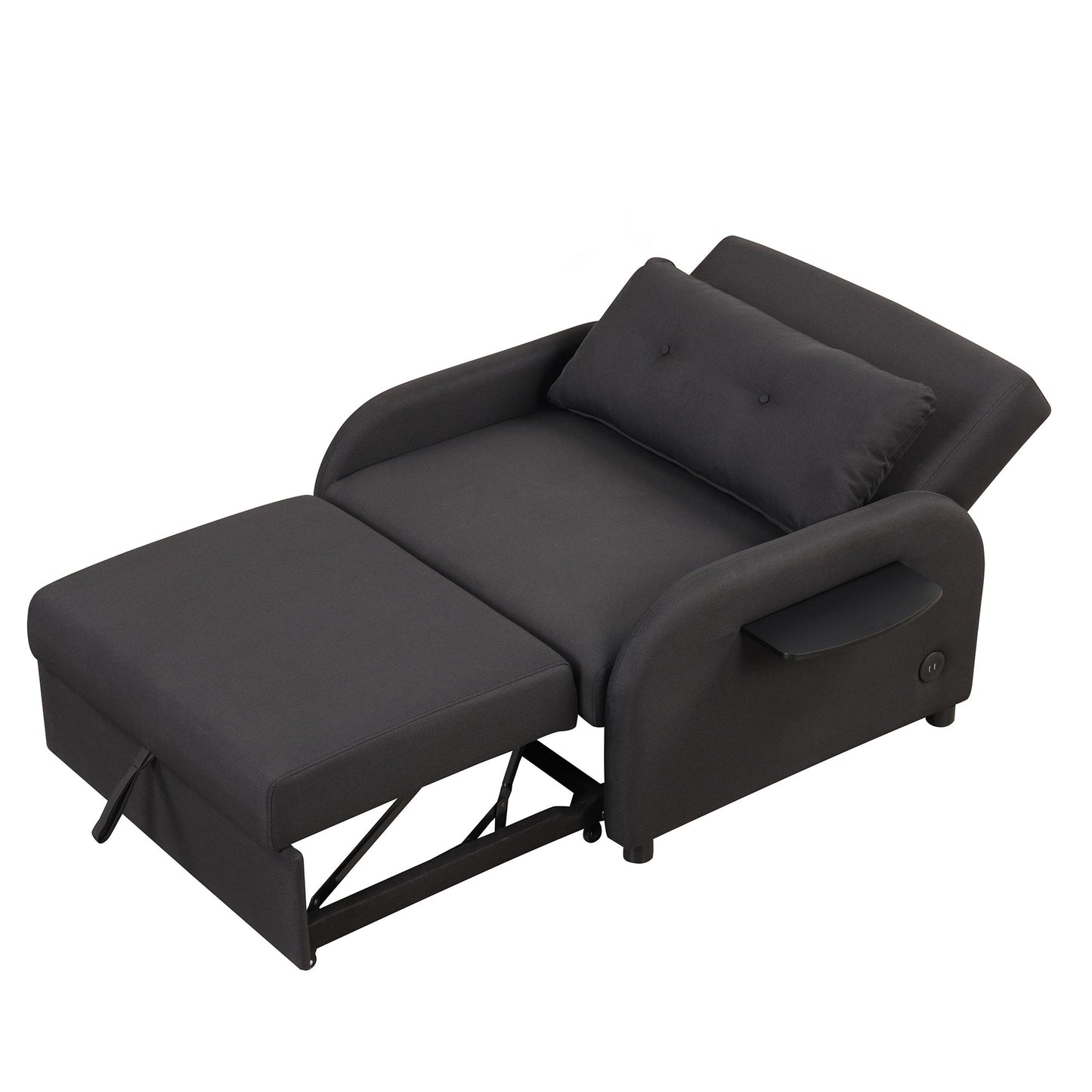 Roomfitters 3-in-1 Pull-Out Sofa Sleeper with 2-Wing Table USB Charging Port for Living Room Recreation Room