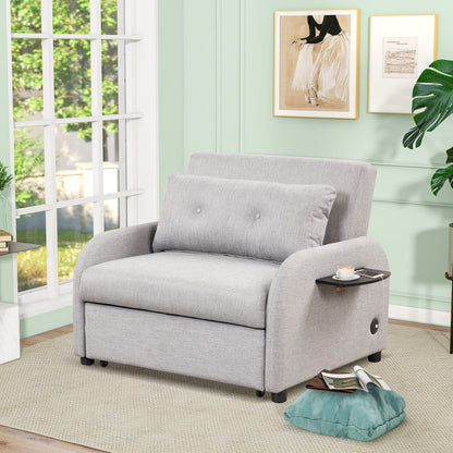 Roomfitters 3-in-1 Pull-Out Sofa Sleeper with 2-Wing Table USB Charging Port for Living Room Recreation Room