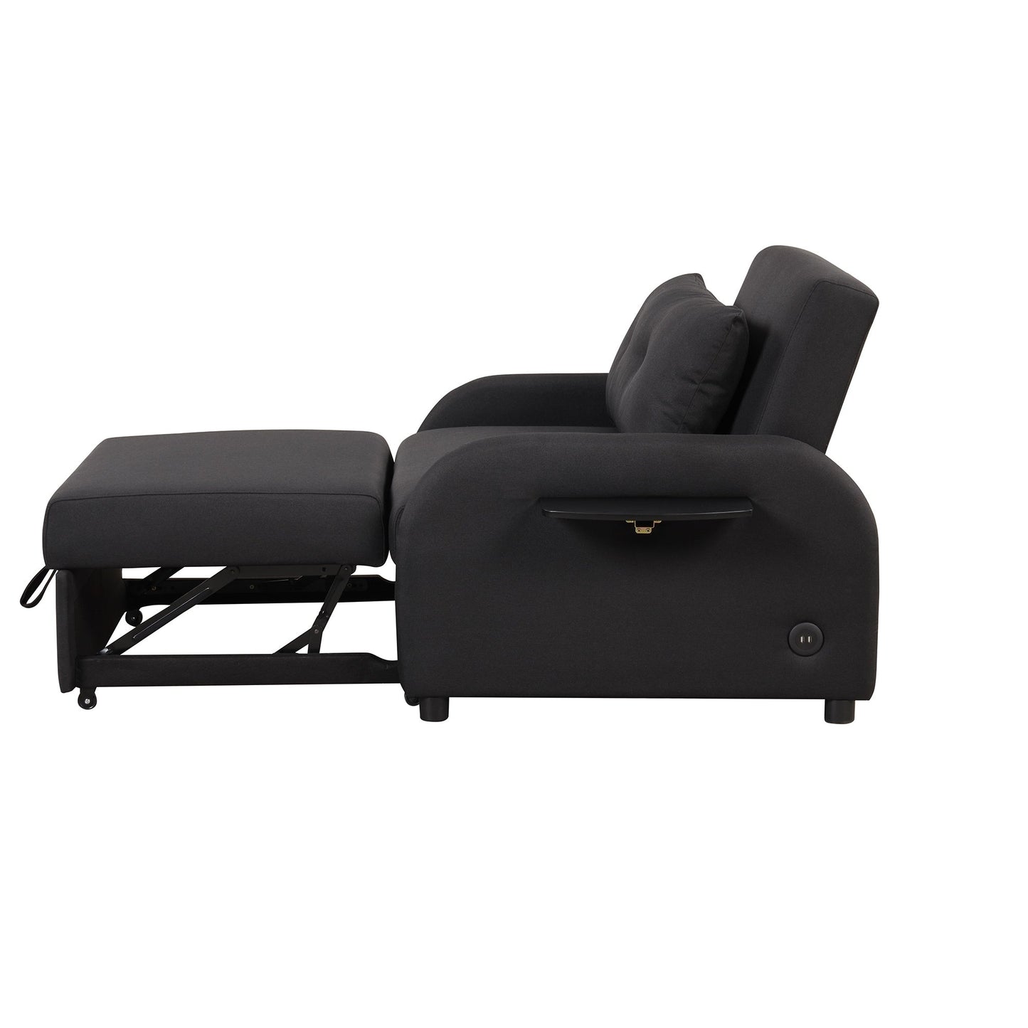 Roomfitters 3-in-1 Pull-Out Sofa Sleeper with 2-Wing Table USB Charging Port for Living Room Recreation Room