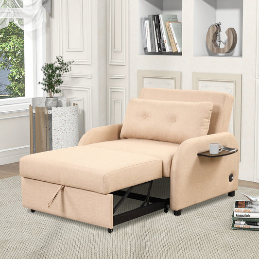Roomfitters 3-in-1 Pull-Out Sofa Sleeper with 2-Wing Table USB Charging Port for Living Room Recreation Room