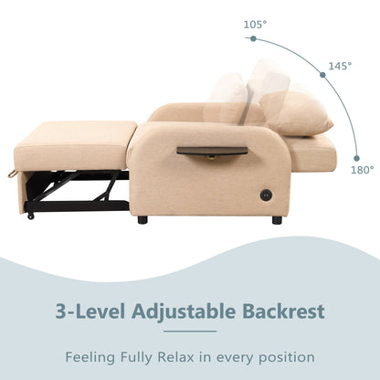 Roomfitters 3-in-1 Pull-Out Sofa Sleeper with Wing Tables, USB Charging, and Nap-Friendly Fabric for Living Room