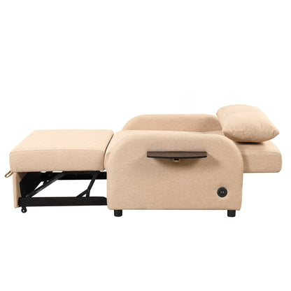 Roomfitters 3-in-1 Pull-Out Sofa Sleeper with Wing Tables, USB Charging, and Nap-Friendly Fabric for Living Room