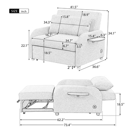 Roomfitters 3-in-1 Pull-Out Sofa Sleeper with Wing Tables, USB Charging, and Nap-Friendly Fabric for Living Room