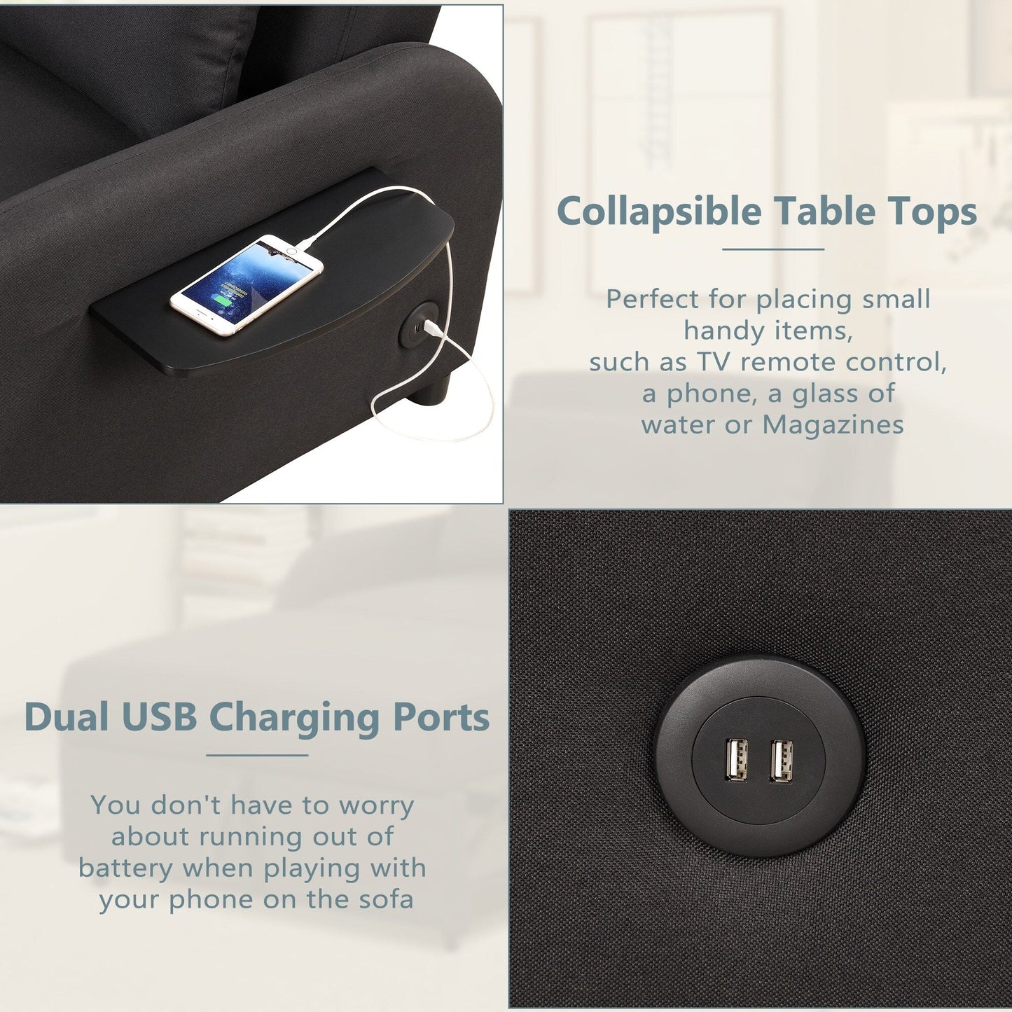 Roomfitters 3-in-1 Pull-Out Sofa Sleeper with Wing Tables, USB Charging, and Nap-Friendly Fabric for Living Room
