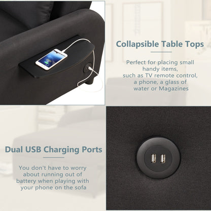 Roomfitters 3-in-1 Pull-Out Sofa Sleeper with Wing Tables, USB Charging, and Nap-Friendly Fabric for Living Room
